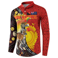 Australia and Papua New Guinea Together Button Sweatshirt Bird-of-paradise and Kangaroo with Oro Tapa and Aboriginal Art Motifs LT03 - Polynesian Pride