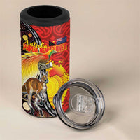 Australia and Papua New Guinea Together 4 in 1 Can Cooler Tumbler Bird-of-paradise and Kangaroo with Oro Tapa and Aboriginal Art Motifs LT03 - Polynesian Pride