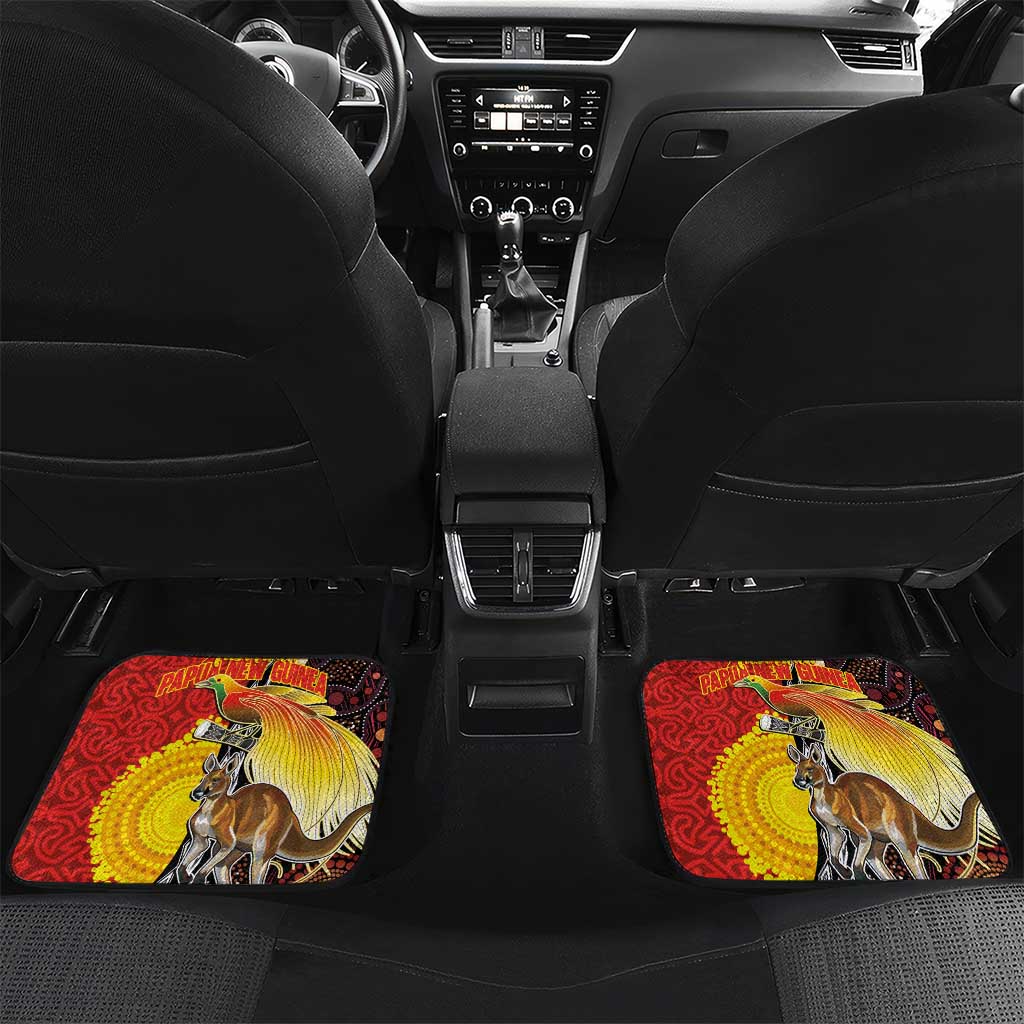 Australia and Papua New Guinea Together Car Mats Bird-of-paradise and Kangaroo with Oro Tapa and Aboriginal Art Motifs LT03 Set 2pcs - Back Black - Polynesian Pride
