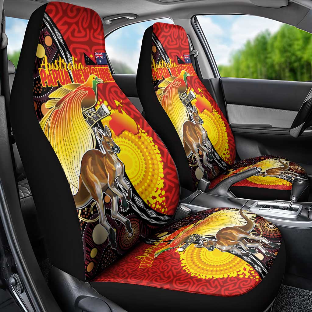 Australia and Papua New Guinea Together Car Seat Cover Bird-of-paradise and Kangaroo with Oro Tapa and Aboriginal Art Motifs LT03 - Polynesian Pride
