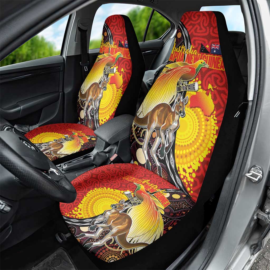 Australia and Papua New Guinea Together Car Seat Cover Bird-of-paradise and Kangaroo with Oro Tapa and Aboriginal Art Motifs LT03 - Polynesian Pride