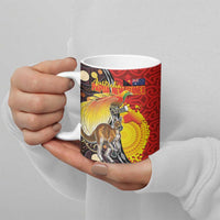 Australia and Papua New Guinea Together Ceramic Mug Bird-of-paradise and Kangaroo with Oro Tapa and Aboriginal Art Motifs LT03 - Polynesian Pride