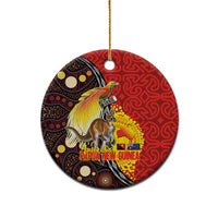 Australia and Papua New Guinea Together Ceramic Ornament Bird-of-paradise and Kangaroo with Oro Tapa and Aboriginal Art Motifs LT03 - Polynesian Pride
