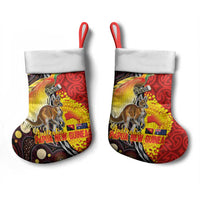 Australia and Papua New Guinea Together Christmas Stocking Bird-of-paradise and Kangaroo with Oro Tapa and Aboriginal Art Motifs LT03 - Polynesian Pride