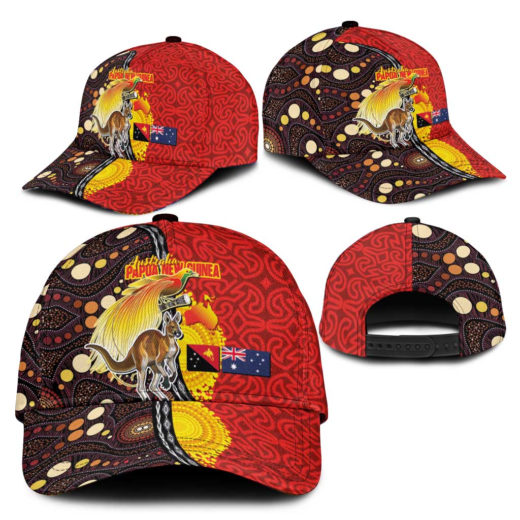 Australia and Papua New Guinea Together Classic Cap Bird-of-paradise and Kangaroo with Oro Tapa and Aboriginal Art Motifs LT03 - Polynesian Pride