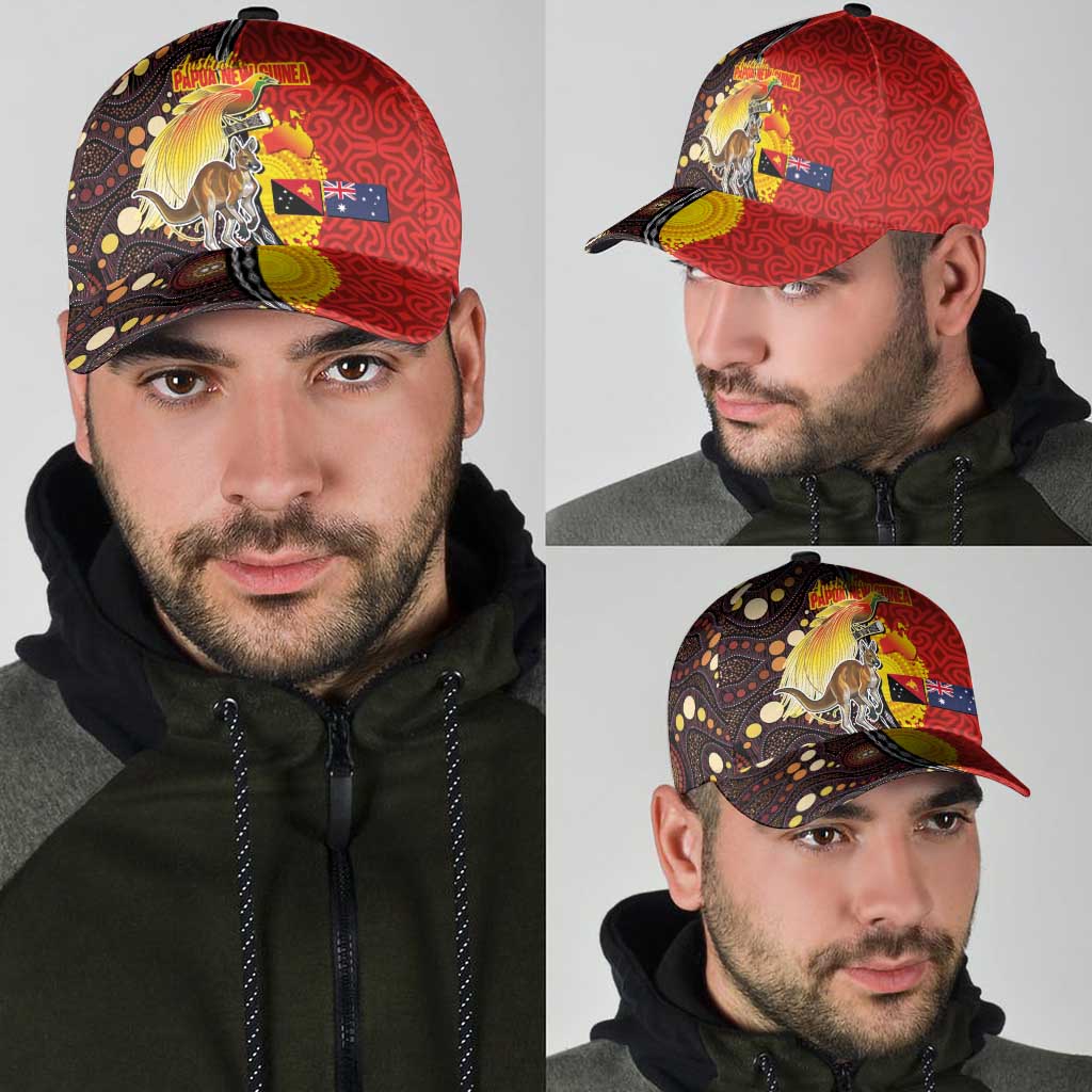 Australia and Papua New Guinea Together Classic Cap Bird-of-paradise and Kangaroo with Oro Tapa and Aboriginal Art Motifs LT03 - Polynesian Pride