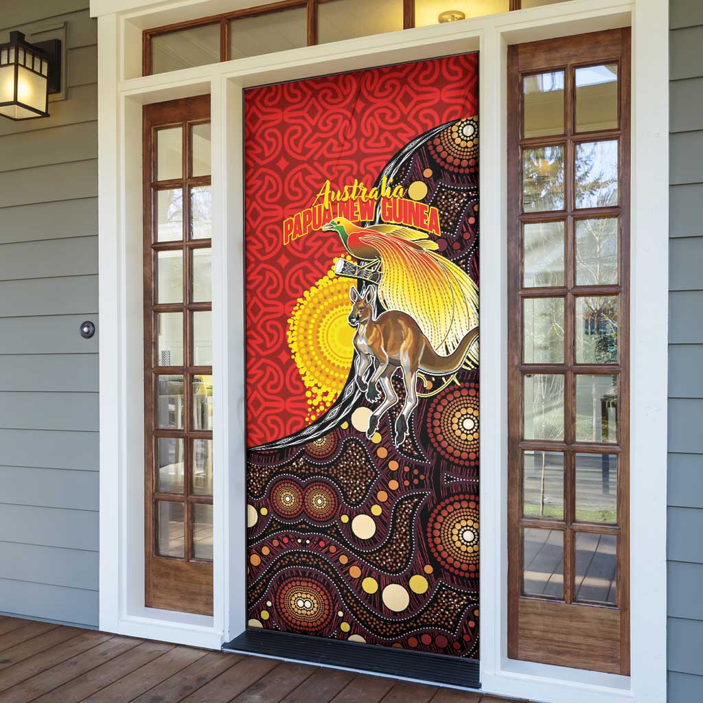 Australia and Papua New Guinea Together Door Cover Bird-of-paradise and Kangaroo with Oro Tapa and Aboriginal Art Motifs LT03 - Polynesian Pride