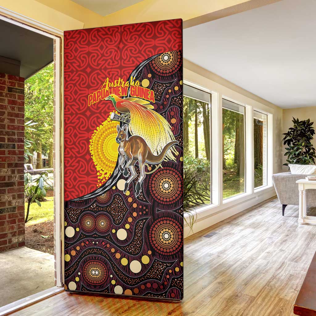 Australia and Papua New Guinea Together Door Cover Bird-of-paradise and Kangaroo with Oro Tapa and Aboriginal Art Motifs LT03 - Polynesian Pride