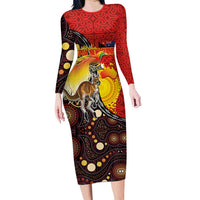 Australia and Papua New Guinea Together Family Matching Long Sleeve Bodycon Dress and Hawaiian Shirt Bird-of-paradise and Kangaroo with Oro Tapa and Aboriginal Art Motifs - Polynesian Pride