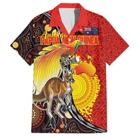 Australia and Papua New Guinea Together Family Matching Short Sleeve Bodycon Dress and Hawaiian Shirt Bird-of-paradise and Kangaroo with Oro Tapa and Aboriginal Art Motifs - Polynesian Pride