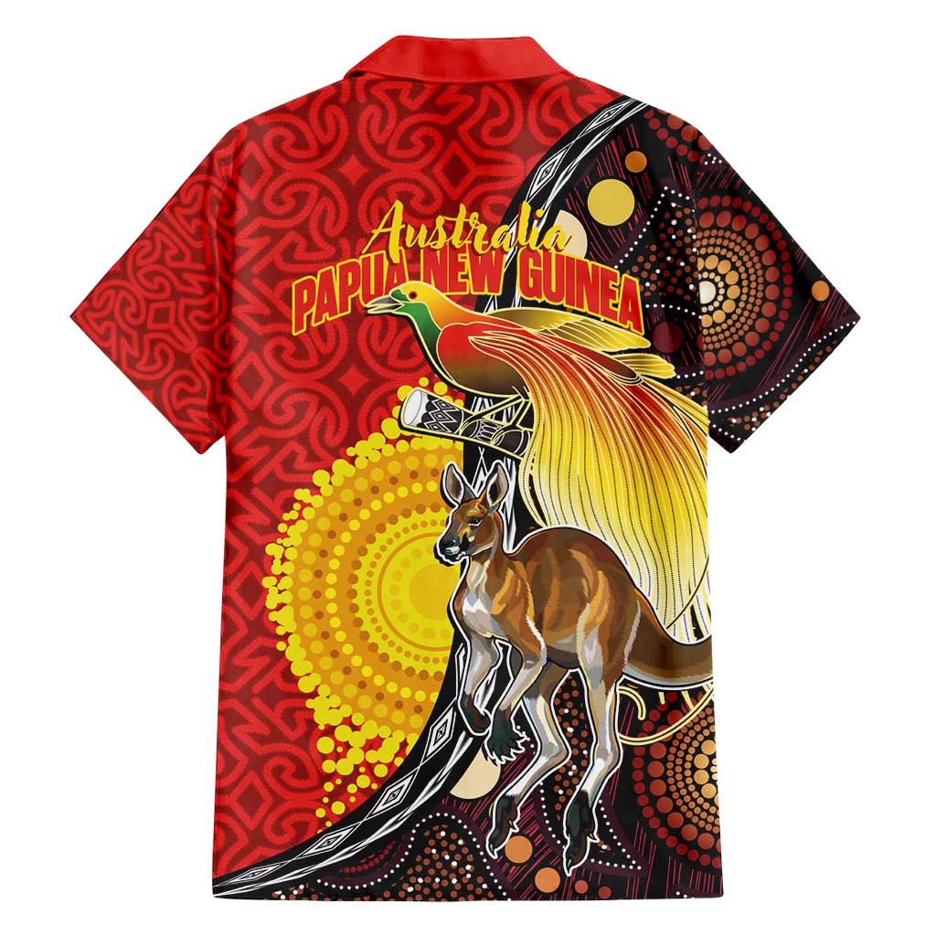Australia and Papua New Guinea Together Family Matching Summer Maxi Dress and Hawaiian Shirt Bird-of-paradise and Kangaroo with Oro Tapa and Aboriginal Art Motifs - Polynesian Pride