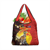Australia and Papua New Guinea Together Grocery Bag Bird-of-paradise and Kangaroo with Oro Tapa and Aboriginal Art Motifs LT03 1-pack One Size Black - Polynesian Pride