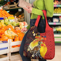 Australia and Papua New Guinea Together Grocery Bag Bird-of-paradise and Kangaroo with Oro Tapa and Aboriginal Art Motifs LT03 - Polynesian Pride