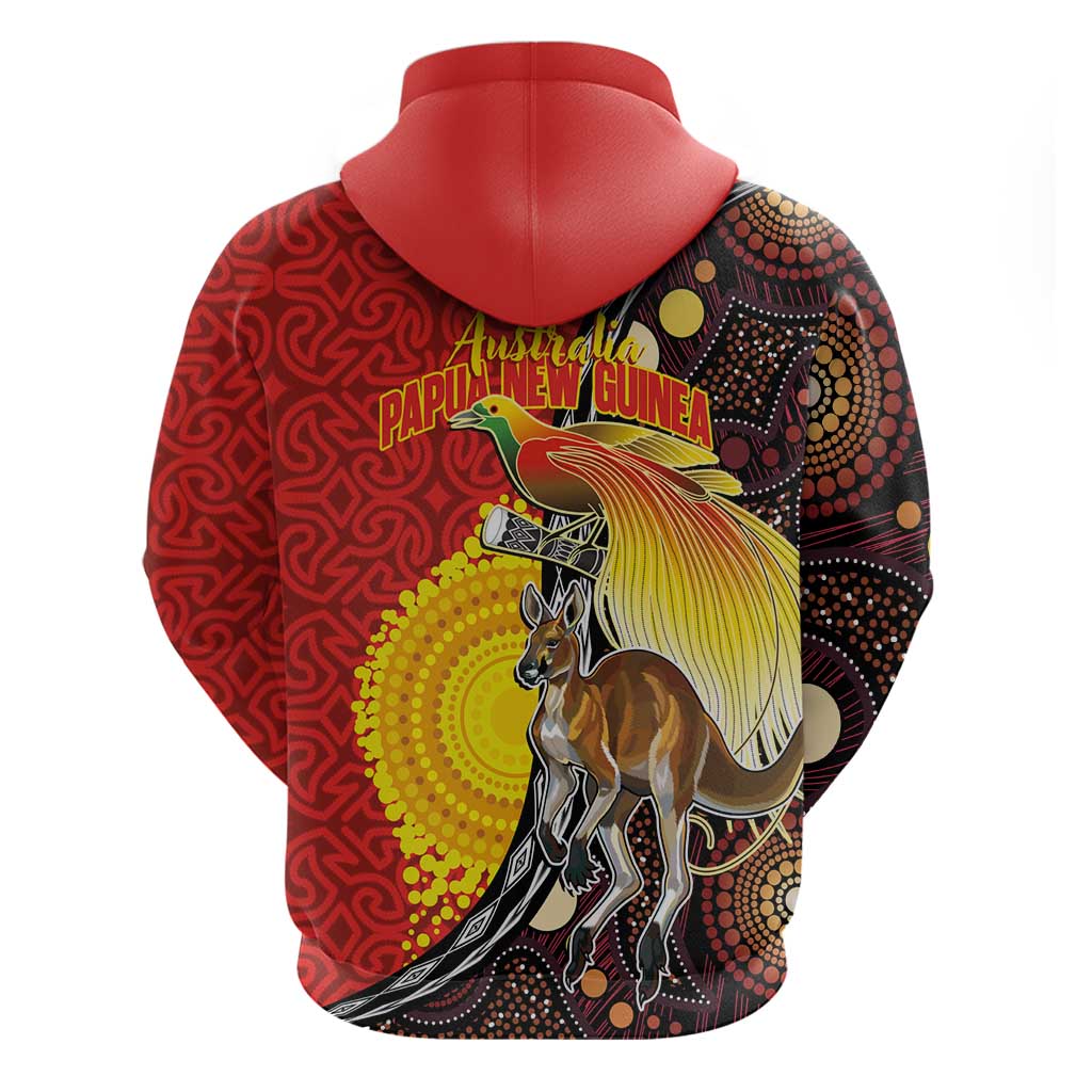 Australia and Papua New Guinea Together Hoodie Bird-of-paradise and Kangaroo with Oro Tapa and Aboriginal Art Motifs LT03 - Polynesian Pride