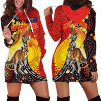 Australia and Papua New Guinea Together Hoodie Dress Bird-of-paradise and Kangaroo with Oro Tapa and Aboriginal Art Motifs LT03 - Polynesian Pride