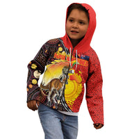 Australia and Papua New Guinea Together Kid Hoodie Bird-of-paradise and Kangaroo with Oro Tapa and Aboriginal Art Motifs LT03 - Polynesian Pride