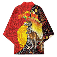 Australia and Papua New Guinea Together Kimono Bird-of-paradise and Kangaroo with Oro Tapa and Aboriginal Art Motifs LT03 - Polynesian Pride