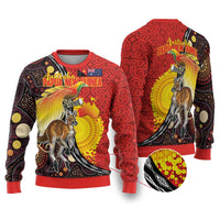 Australia and Papua New Guinea Together Ugly Christmas Sweater Bird-of-paradise and Kangaroo with Oro Tapa and Aboriginal Art Motifs LT03 Black - Polynesian Pride