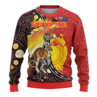 Australia and Papua New Guinea Together Ugly Christmas Sweater Bird-of-paradise and Kangaroo with Oro Tapa and Aboriginal Art Motifs LT03 - Polynesian Pride