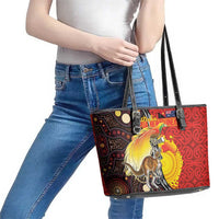 Australia and Papua New Guinea Together Leather Tote Bag Bird-of-paradise and Kangaroo with Oro Tapa and Aboriginal Art Motifs LT03 - Polynesian Pride