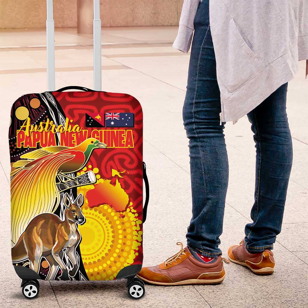 Australia and Papua New Guinea Together Luggage Cover Bird-of-paradise and Kangaroo with Oro Tapa and Aboriginal Art Motifs LT03 Black - Polynesian Pride