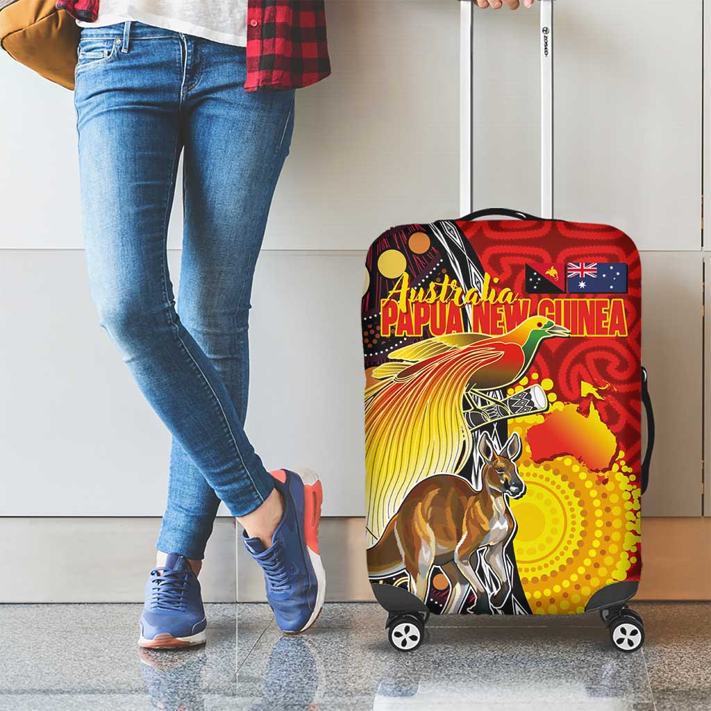 Australia and Papua New Guinea Together Luggage Cover Bird-of-paradise and Kangaroo with Oro Tapa and Aboriginal Art Motifs LT03 - Polynesian Pride