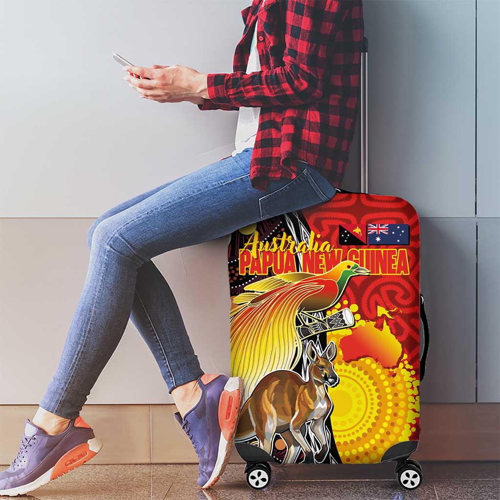 Australia and Papua New Guinea Together Luggage Cover Bird-of-paradise and Kangaroo with Oro Tapa and Aboriginal Art Motifs LT03 - Polynesian Pride