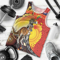 Australia and Papua New Guinea Together Men Tank Top Bird-of-paradise and Kangaroo with Oro Tapa and Aboriginal Art Motifs LT03 - Polynesian Pride
