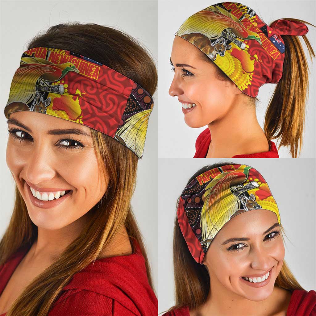 Australia and Papua New Guinea Together Neck Gaiter Bird-of-paradise and Kangaroo with Oro Tapa and Aboriginal Art Motifs LT03 - Polynesian Pride