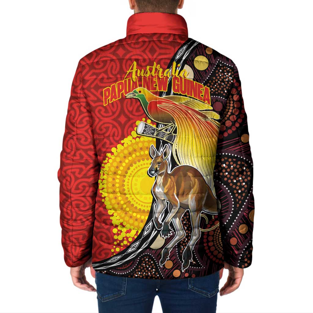Australia and Papua New Guinea Together Padded Jacket Bird-of-paradise and Kangaroo with Oro Tapa and Aboriginal Art Motifs LT03 - Polynesian Pride