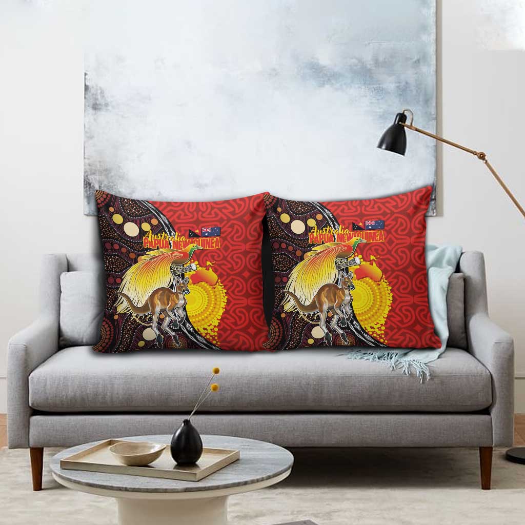 Australia and Papua New Guinea Together Pillow Cover Bird-of-paradise and Kangaroo with Oro Tapa and Aboriginal Art Motifs LT03 - Polynesian Pride