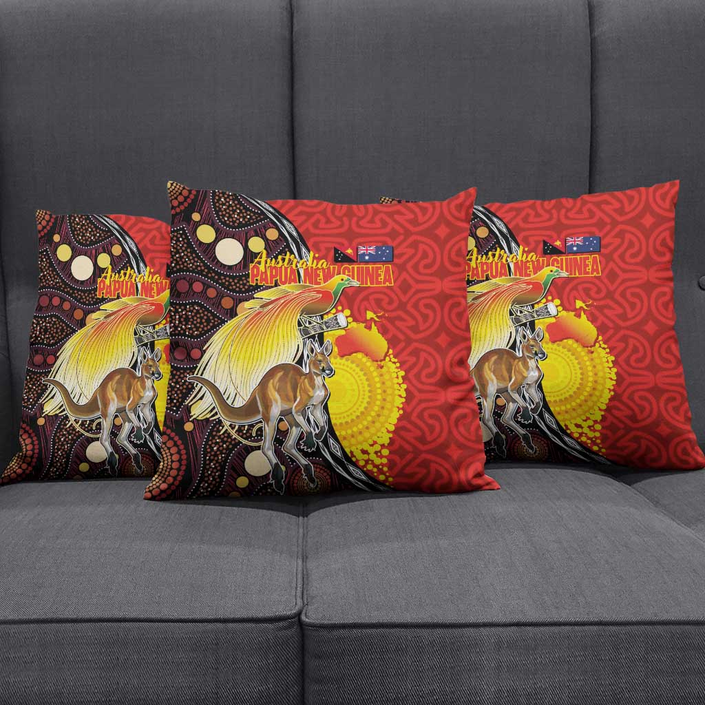 Australia and Papua New Guinea Together Pillow Cover Bird-of-paradise and Kangaroo with Oro Tapa and Aboriginal Art Motifs LT03 - Polynesian Pride