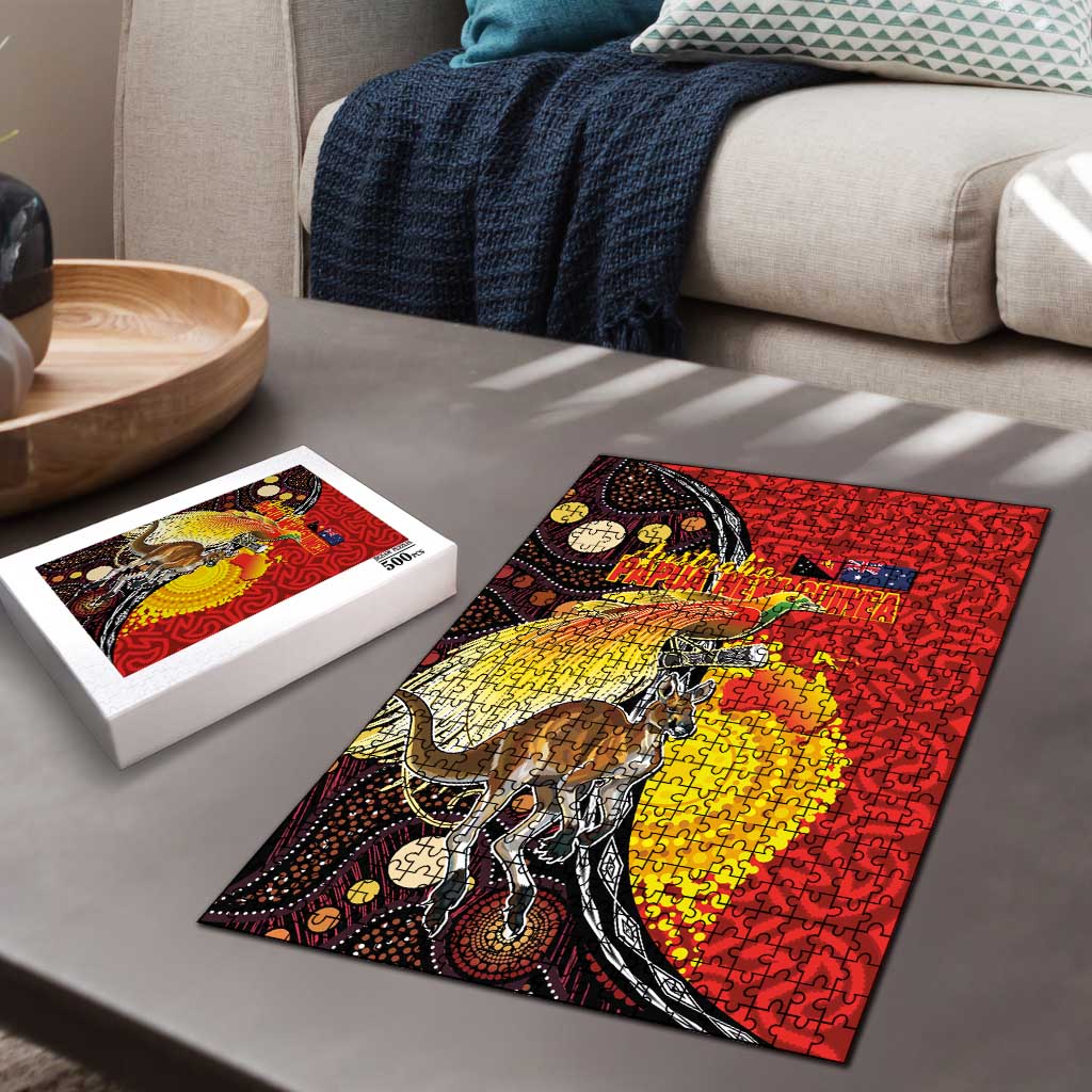 Australia and Papua New Guinea Together Puzzle Bird-of-paradise and Kangaroo with Oro Tapa and Aboriginal Art Motifs LT03 - Polynesian Pride