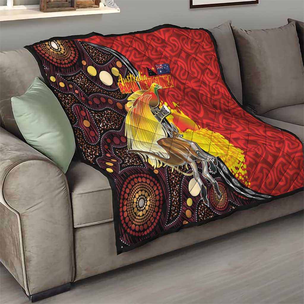 Australia and Papua New Guinea Together Quilt Bird-of-paradise and Kangaroo with Oro Tapa and Aboriginal Art Motifs LT03 - Polynesian Pride