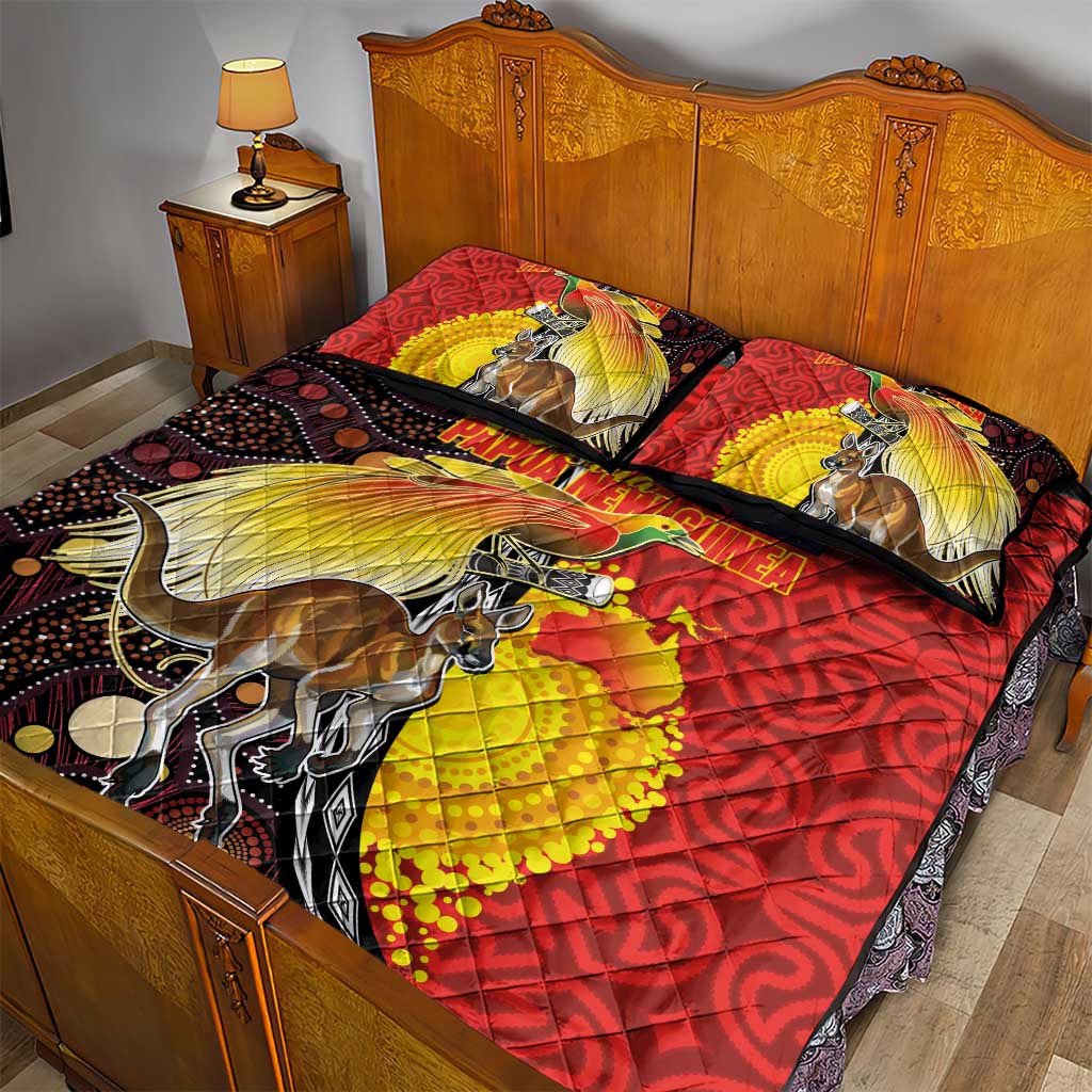 Australia and Papua New Guinea Together Quilt Bed Set Bird-of-paradise and Kangaroo with Oro Tapa and Aboriginal Art Motifs LT03 - Polynesian Pride