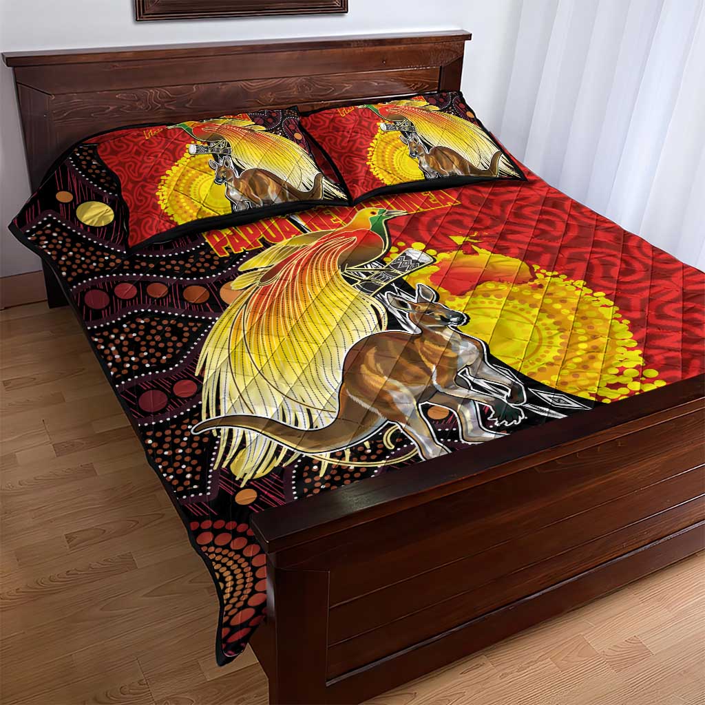 Australia and Papua New Guinea Together Quilt Bed Set Bird-of-paradise and Kangaroo with Oro Tapa and Aboriginal Art Motifs LT03 - Polynesian Pride