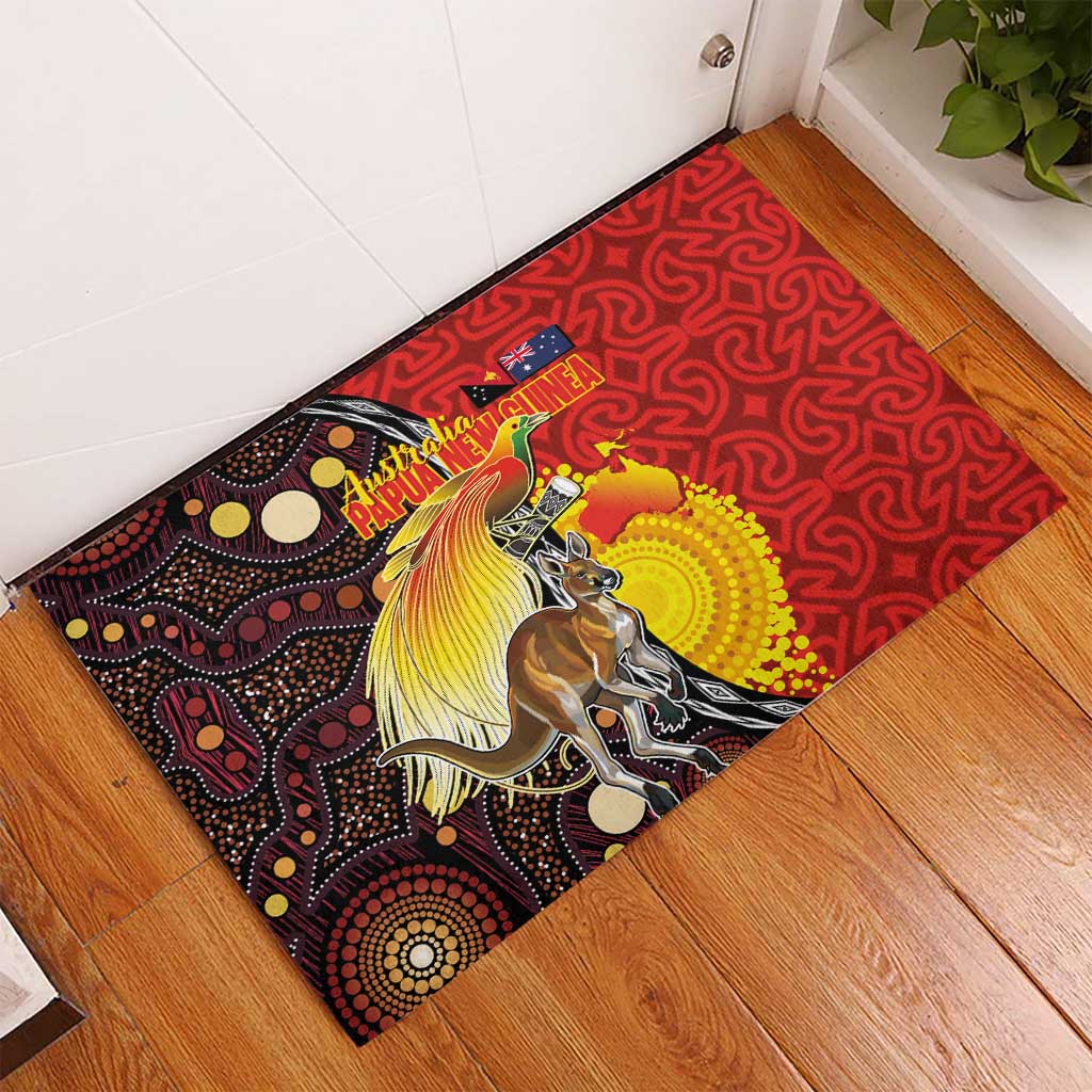 Australia and Papua New Guinea Together Rubber Doormat Bird-of-paradise and Kangaroo with Oro Tapa and Aboriginal Art Motifs LT03 - Polynesian Pride