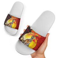 Australia and Papua New Guinea Together Slide Sandals Bird-of-paradise and Kangaroo with Oro Tapa and Aboriginal Art Motifs LT03 - Polynesian Pride