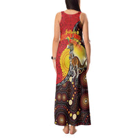 Australia and Papua New Guinea Together Tank Maxi Dress Bird-of-paradise and Kangaroo with Oro Tapa and Aboriginal Art Motifs LT03 - Polynesian Pride