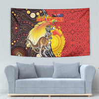 Australia and Papua New Guinea Together Tapestry Bird-of-paradise and Kangaroo with Oro Tapa and Aboriginal Art Motifs LT03 - Polynesian Pride