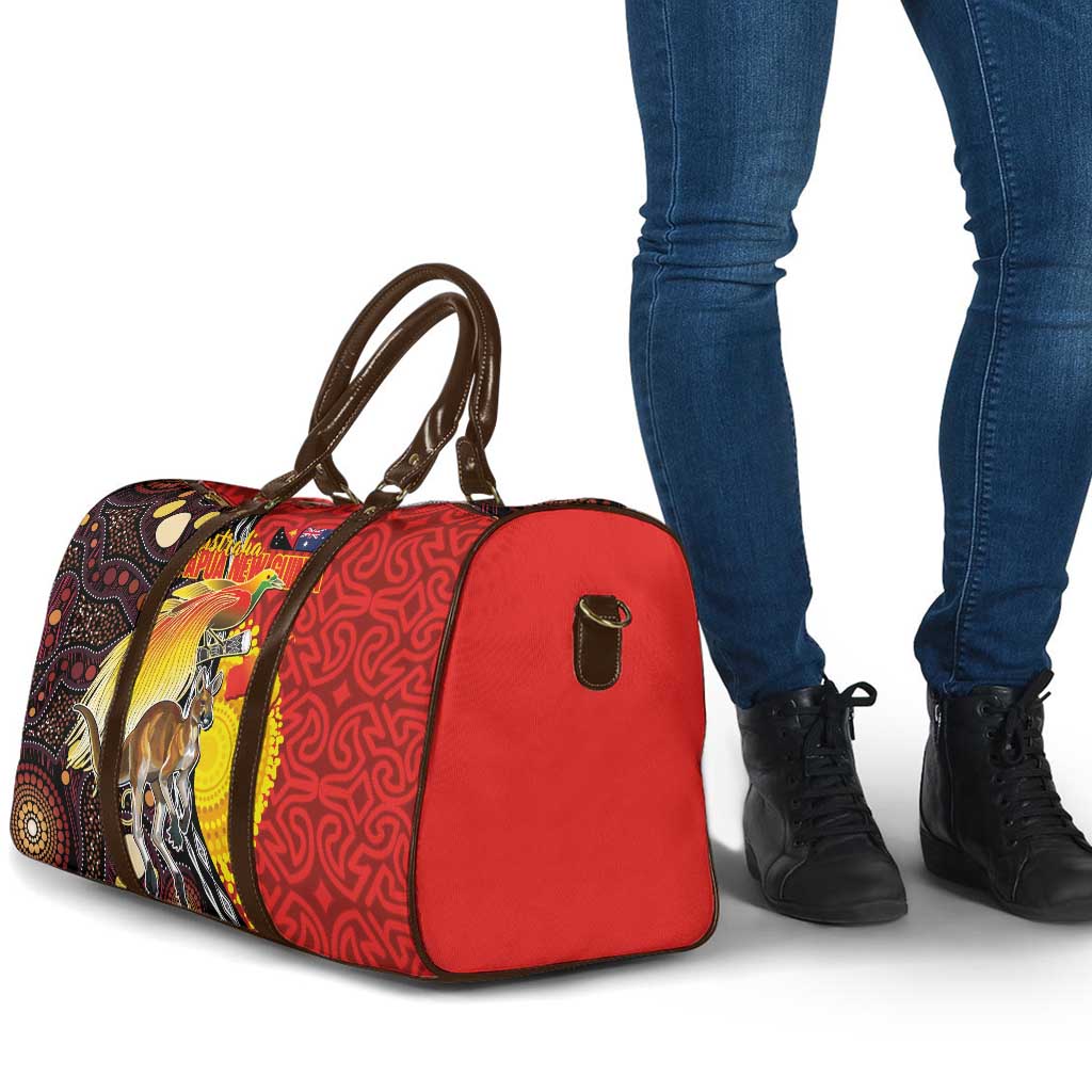 Australia and Papua New Guinea Together Travel Bag Bird-of-paradise and Kangaroo with Oro Tapa and Aboriginal Art Motifs LT03 - Polynesian Pride