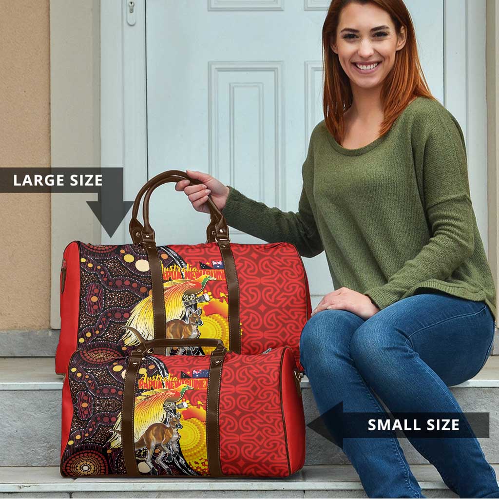 Australia and Papua New Guinea Together Travel Bag Bird-of-paradise and Kangaroo with Oro Tapa and Aboriginal Art Motifs LT03 - Polynesian Pride