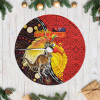 Australia and Papua New Guinea Together Tree Skirt Bird-of-paradise and Kangaroo with Oro Tapa and Aboriginal Art Motifs LT03 Casual Black - Polynesian Pride