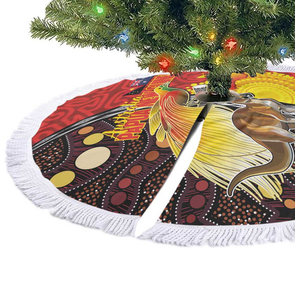 Australia and Papua New Guinea Together Tree Skirt Bird-of-paradise and Kangaroo with Oro Tapa and Aboriginal Art Motifs LT03 - Polynesian Pride