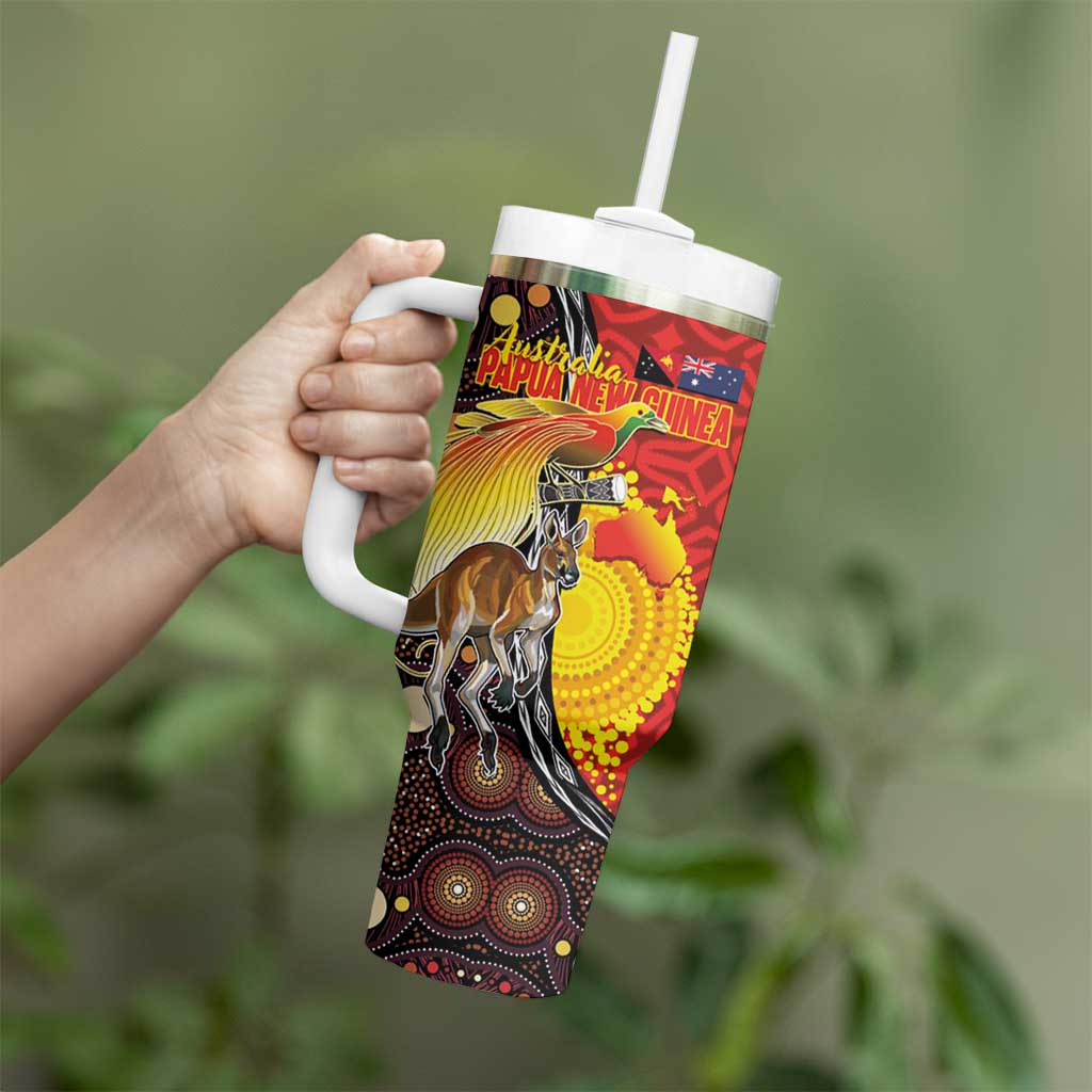Australia and Papua New Guinea Together Tumbler With Handle Bird-of-paradise and Kangaroo with Oro Tapa and Aboriginal Art Motifs LT03 - Polynesian Pride