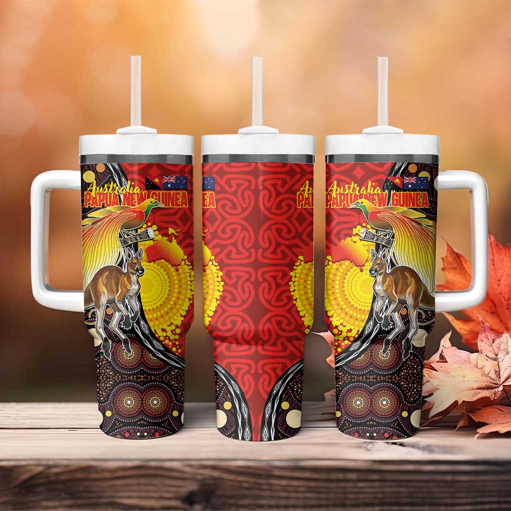 Australia and Papua New Guinea Together Tumbler With Handle Bird-of-paradise and Kangaroo with Oro Tapa and Aboriginal Art Motifs LT03 - Polynesian Pride