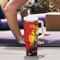 Australia and Papua New Guinea Together Tumbler With Handle Bird-of-paradise and Kangaroo with Oro Tapa and Aboriginal Art Motifs LT03 - Polynesian Pride