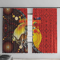 Australia and Papua New Guinea Together Window Curtain Bird-of-paradise and Kangaroo with Oro Tapa and Aboriginal Art Motifs LT03 With Hooks Black - Polynesian Pride