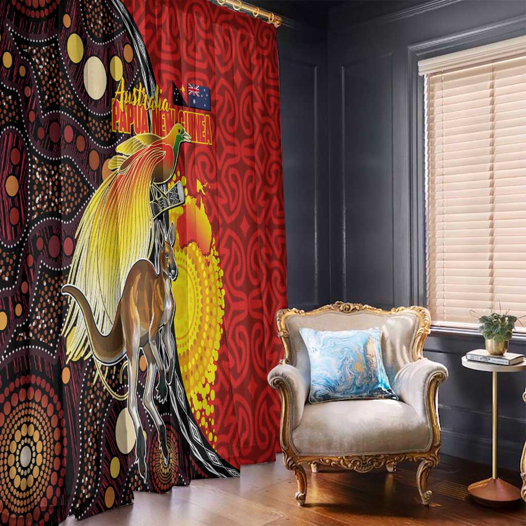Australia and Papua New Guinea Together Window Curtain Bird-of-paradise and Kangaroo with Oro Tapa and Aboriginal Art Motifs LT03 - Polynesian Pride