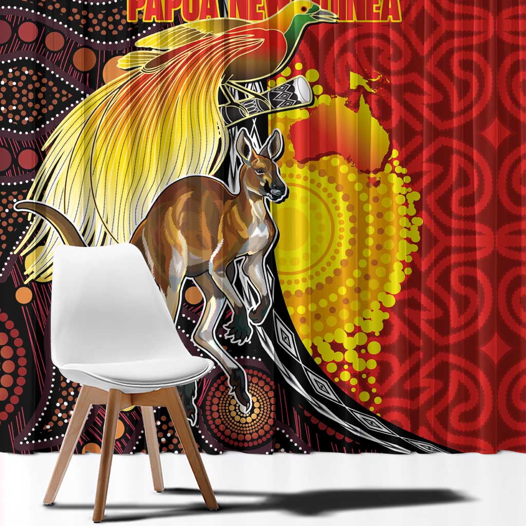 Australia and Papua New Guinea Together Window Curtain Bird-of-paradise and Kangaroo with Oro Tapa and Aboriginal Art Motifs LT03 - Polynesian Pride